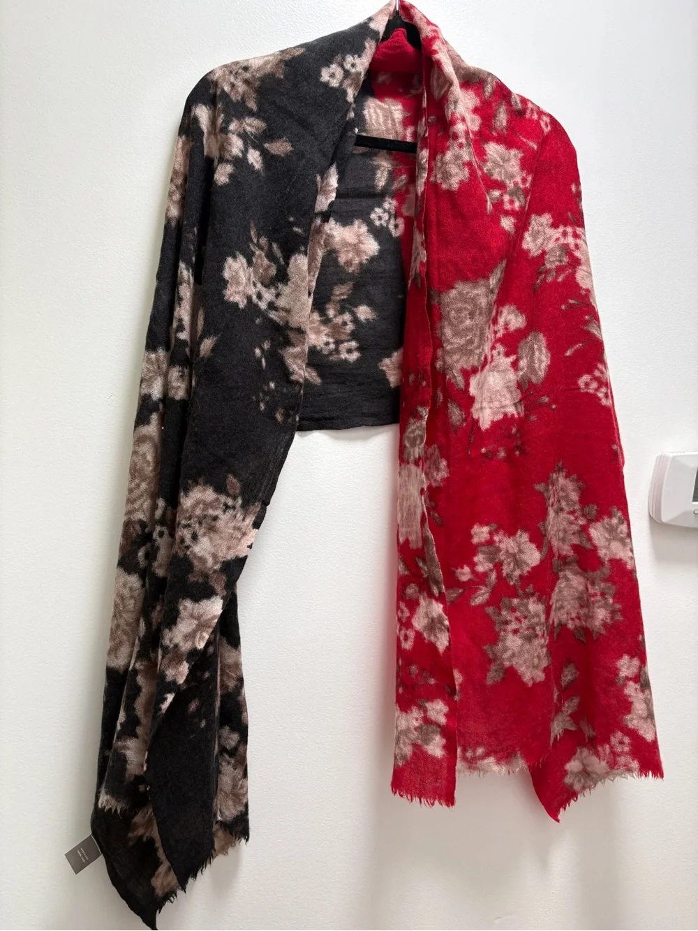 J. Jill Two-Tone Floral Wrap Scarf 100% Wool Floral